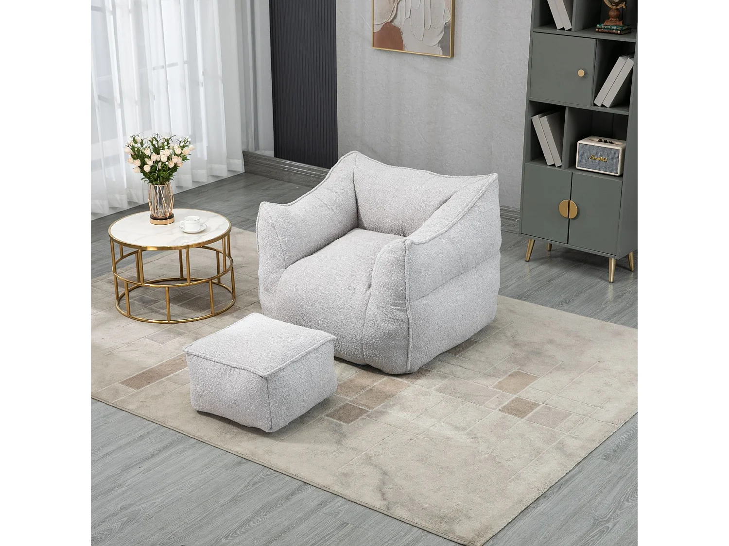 Fauteuil double confortable, chaise longue d'intérieur super douce, fauteuil moderne avec accoudoirs, gris