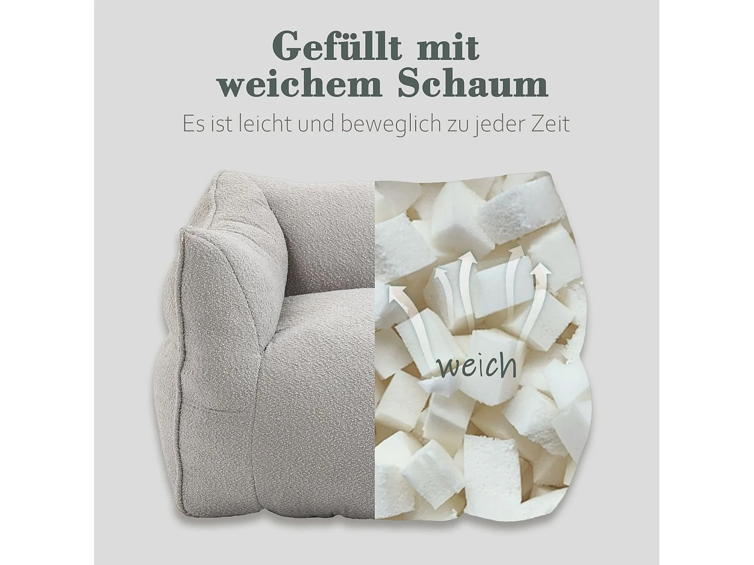 Fauteuil double confortable, chaise longue d'intérieur super douce, fauteuil moderne avec accoudoirs, gris