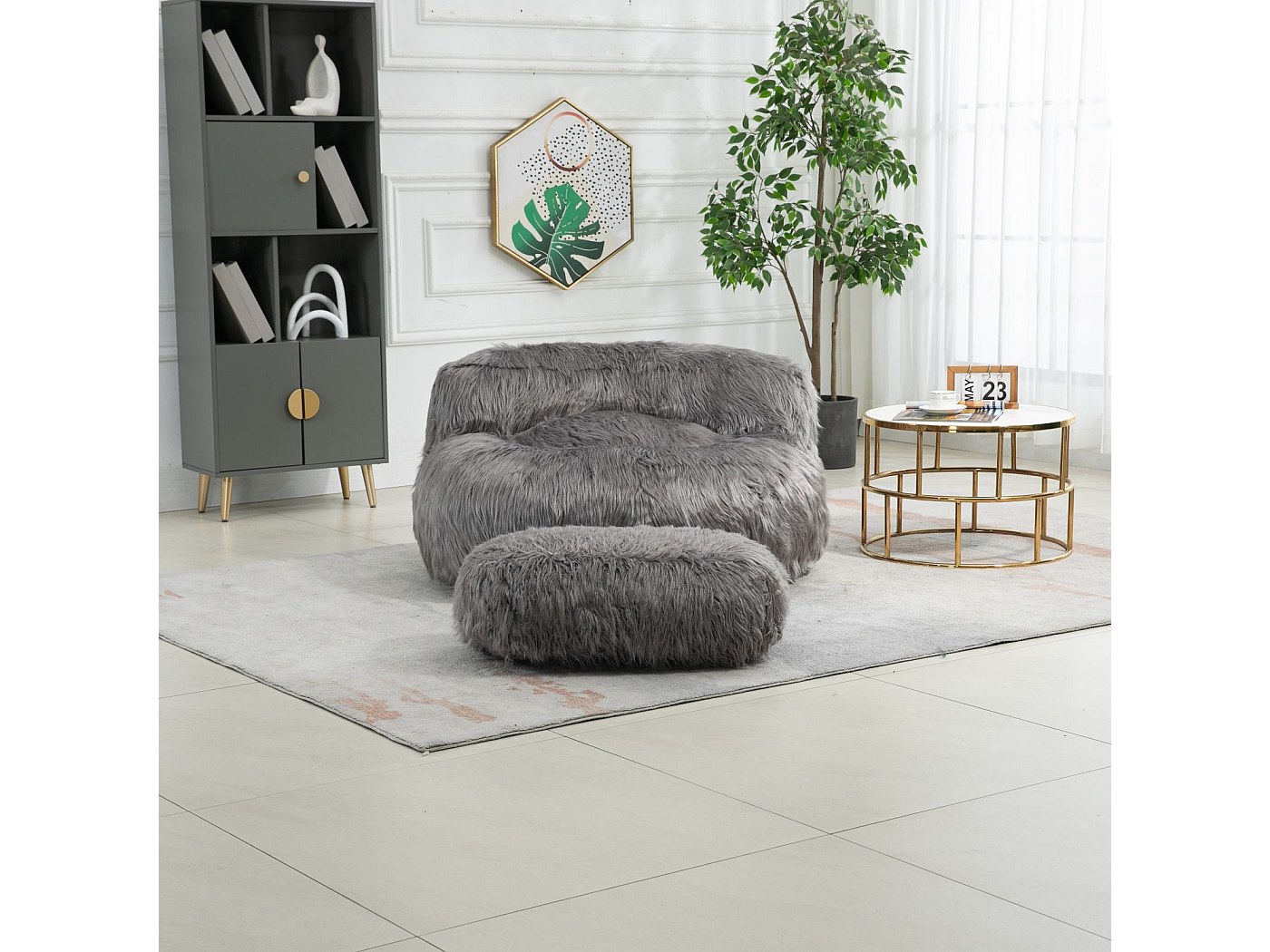 Chaise Design Enfant Adulte Fauteuil Soucoupe Tiita - Fausse Fourrure Douce - Pliable - Support 113 Kg - Design Lune Siège Pliable Design