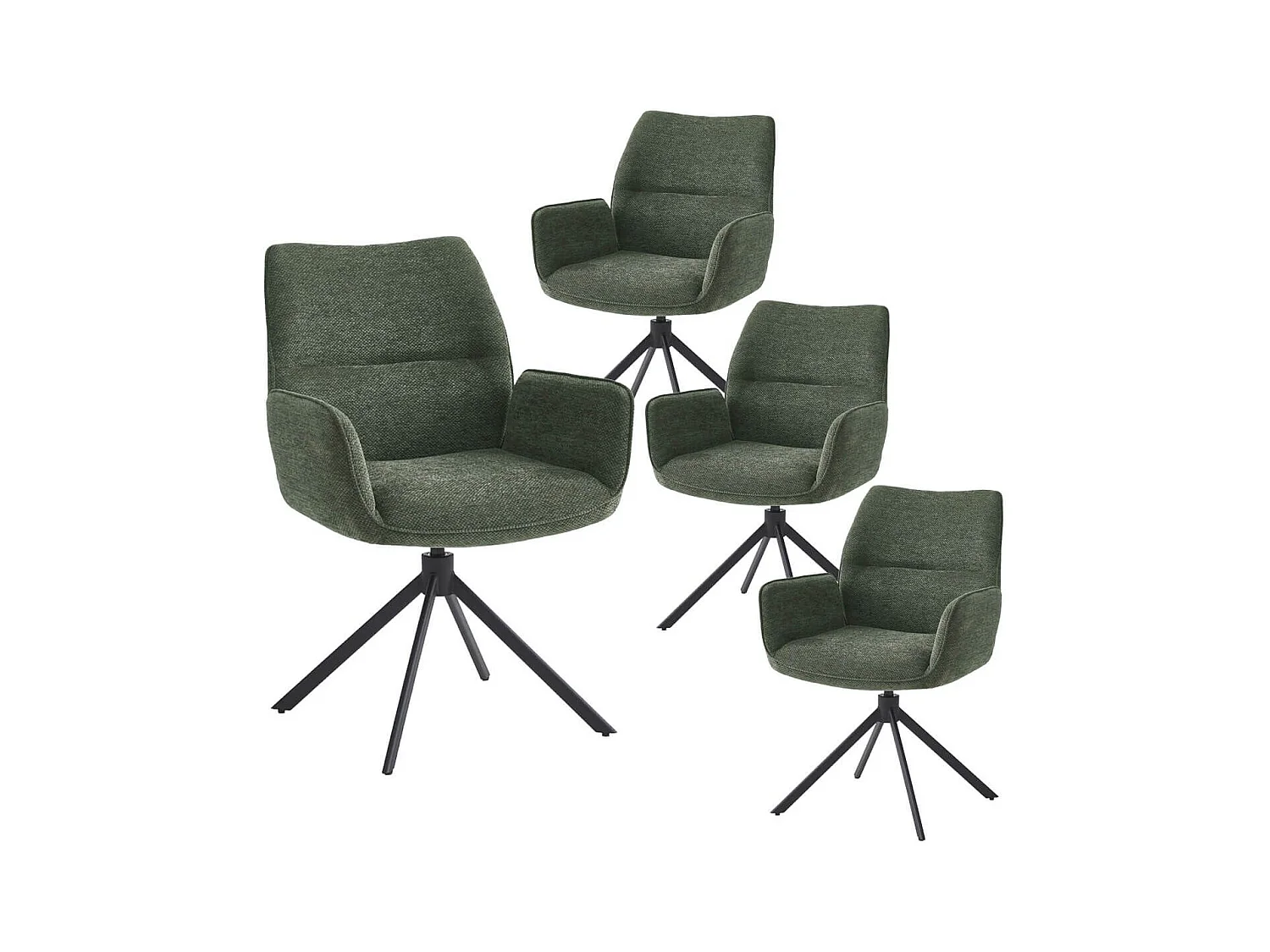 CARLOTTA - Lot de 4 Fauteuils de table Pivotants Tissu Coloris Vert