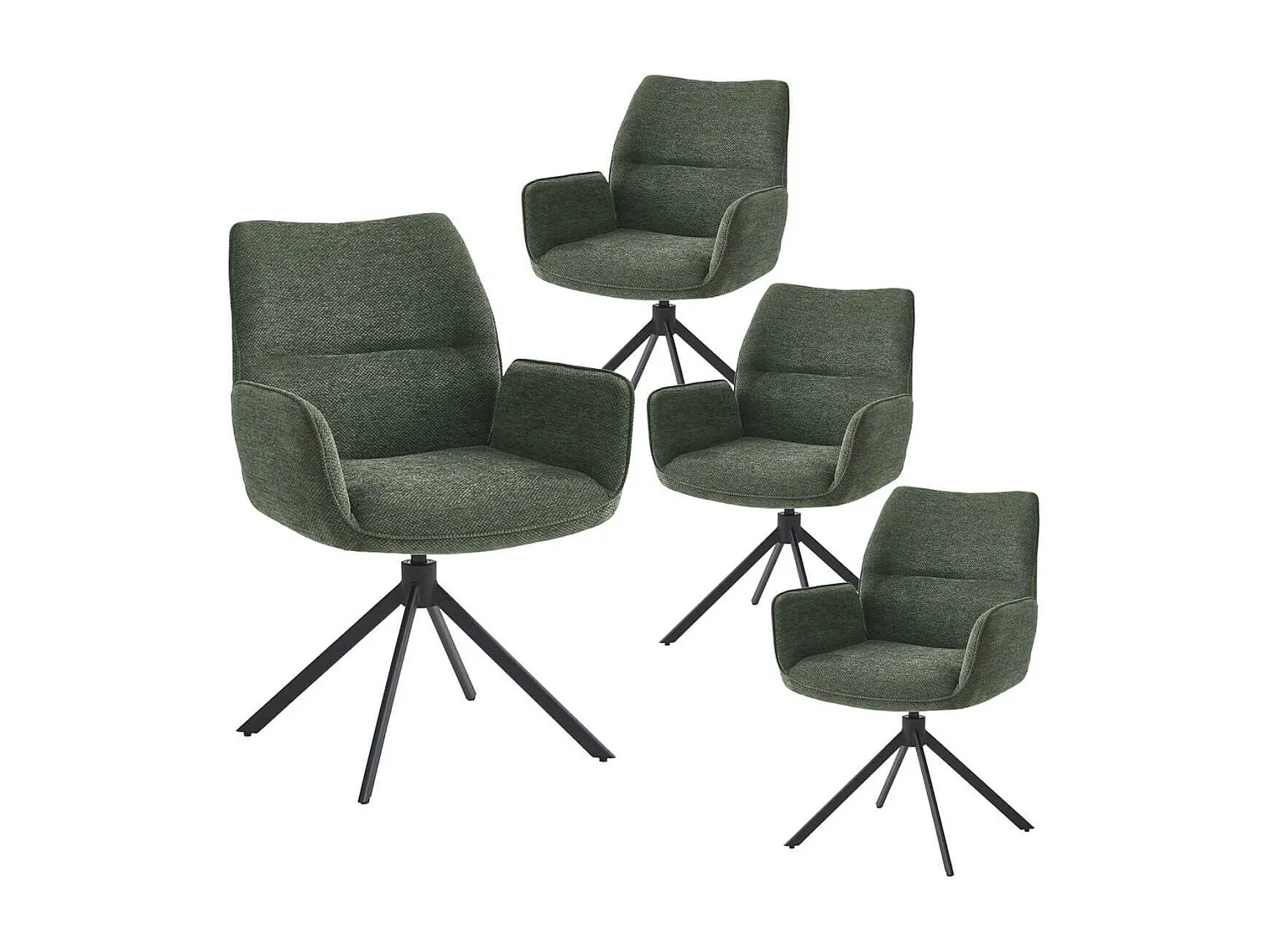 CARLOTTA - Lot de 4 Fauteuils de table Pivotants Tissu Coloris Vert