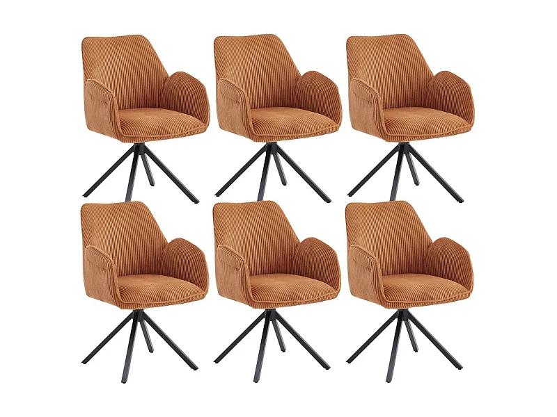 DELIA - Lot de 6 Fauteuils de table Pivotants Tissu Velours Côtelé Terracotta