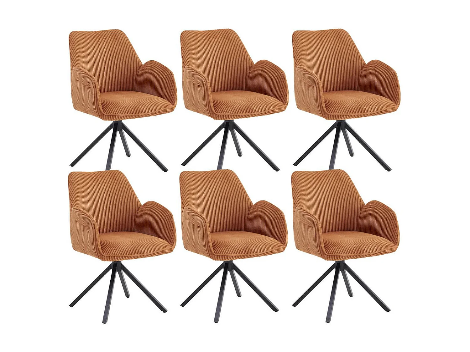 DELIA - Lot de 6 Fauteuils de table Pivotants Tissu Velours Côtelé Terracotta