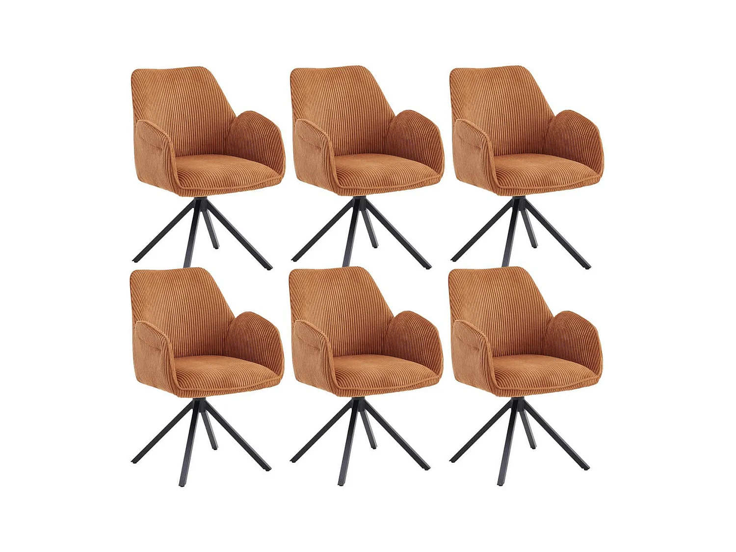 DELIA - Lot de 6 Fauteuils de table Pivotants Tissu Velours Côtelé Terracotta