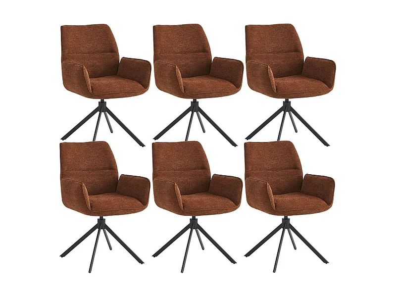 CARLOTTA - Lot de 6 Fauteuils de table Pivotants Tissu Coloris Terracotta