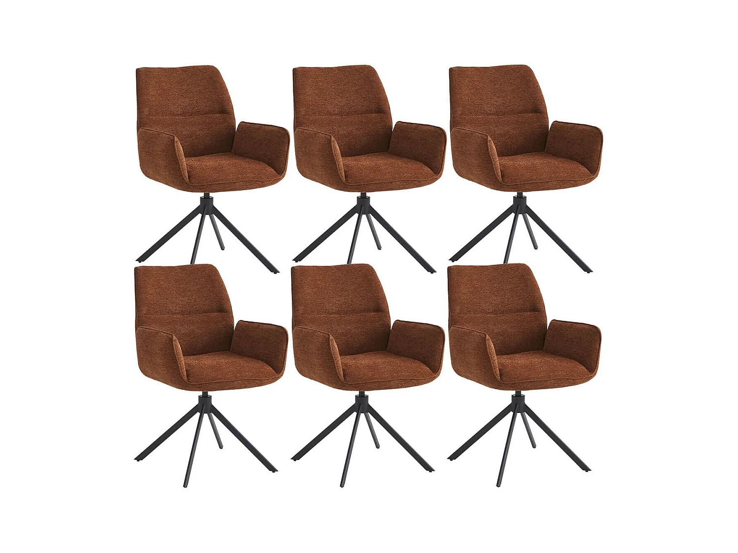 CARLOTTA - Lot de 6 Fauteuils de table Pivotants Tissu Coloris Terracotta