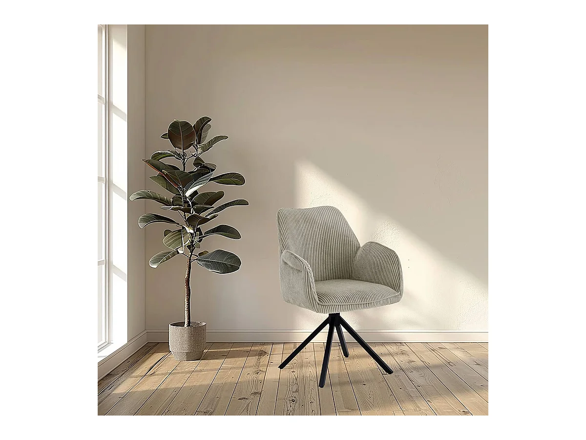 DELIA - Lot de 4 Fauteuils de table Pivotants Tissu Velours Côtelé Beige