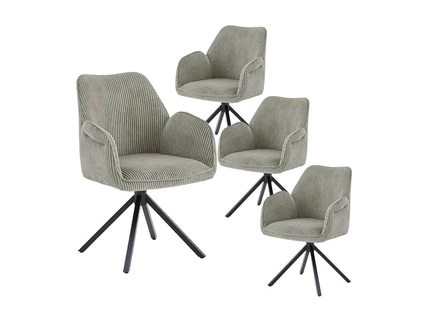 DELIA - Lot de 4 Fauteuils de table Pivotants Tissu Velours Côtelé Beige