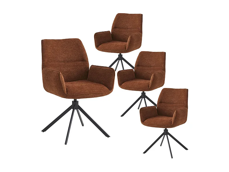 CARLOTTA - Lot de 4 Fauteuils de table Pivotants Tissu Coloris Terracotta