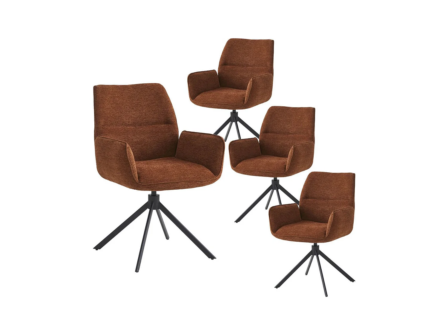 CARLOTTA - Lot de 4 Fauteuils de table Pivotants Tissu Coloris Terracotta
