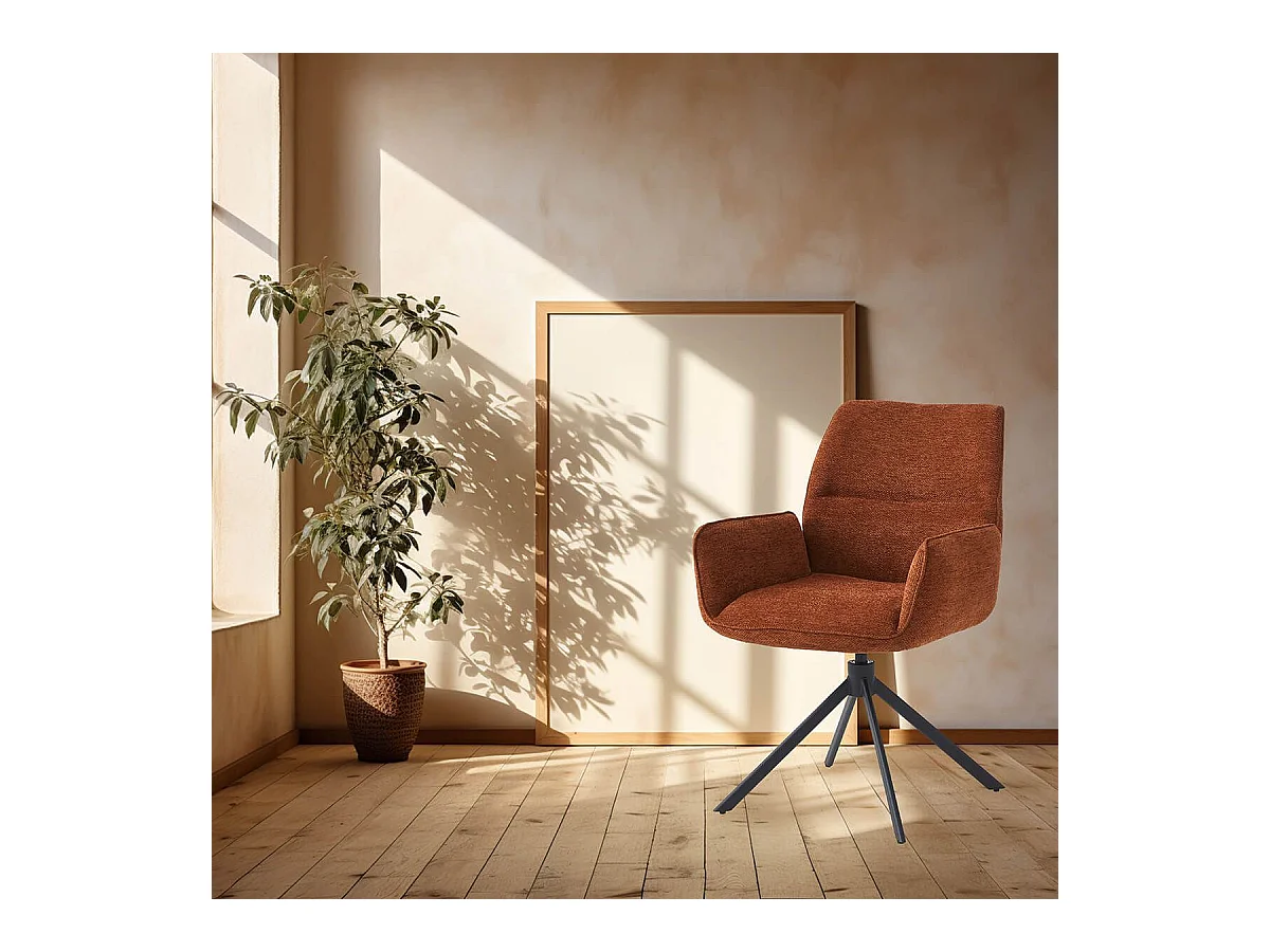 CARLOTTA - Lot de 4 Fauteuils de table Pivotants Tissu Coloris Terracotta