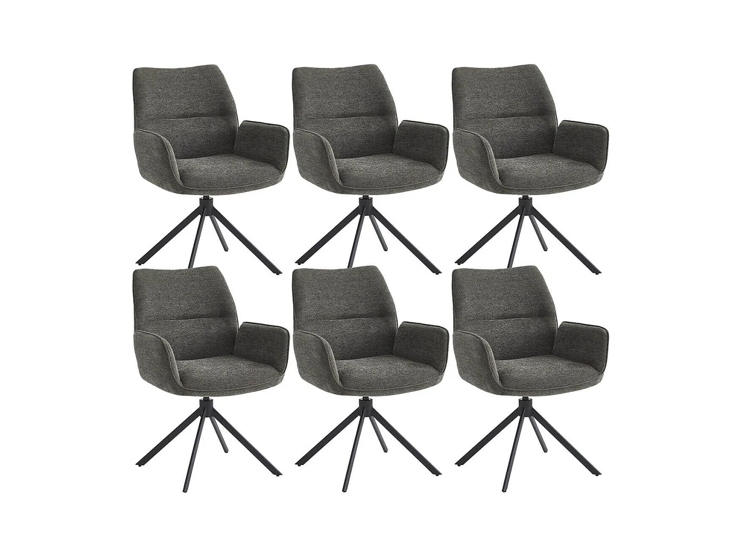 CARLOTTA - Lot de 6 Fauteuils de table Pivotants Tissu Coloris Gris Anthracite