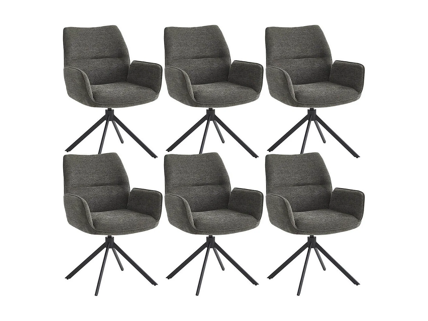 CARLOTTA - Lot de 6 Fauteuils de table Pivotants Tissu Coloris Gris Anthracite