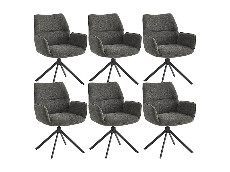 CARLOTTA - Lot de 6 Fauteuils de table Pivotants Tissu Coloris Gris Anthracite
