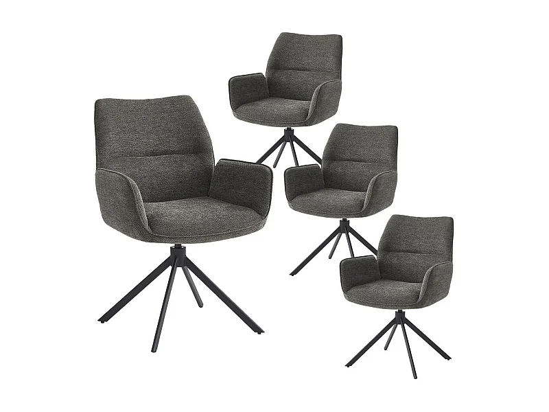 CARLOTTA - Lot de 4 Fauteuils de table Pivotants Tissu Coloris Gris Anthracite