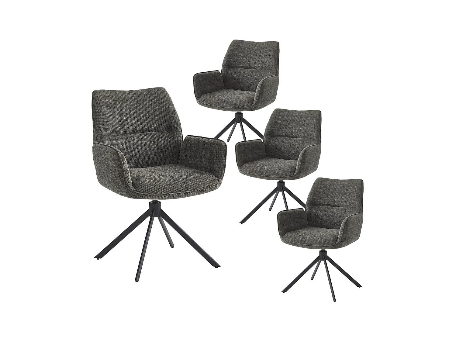 CARLOTTA - Lot de 4 Fauteuils de table Pivotants Tissu Coloris Gris Anthracite