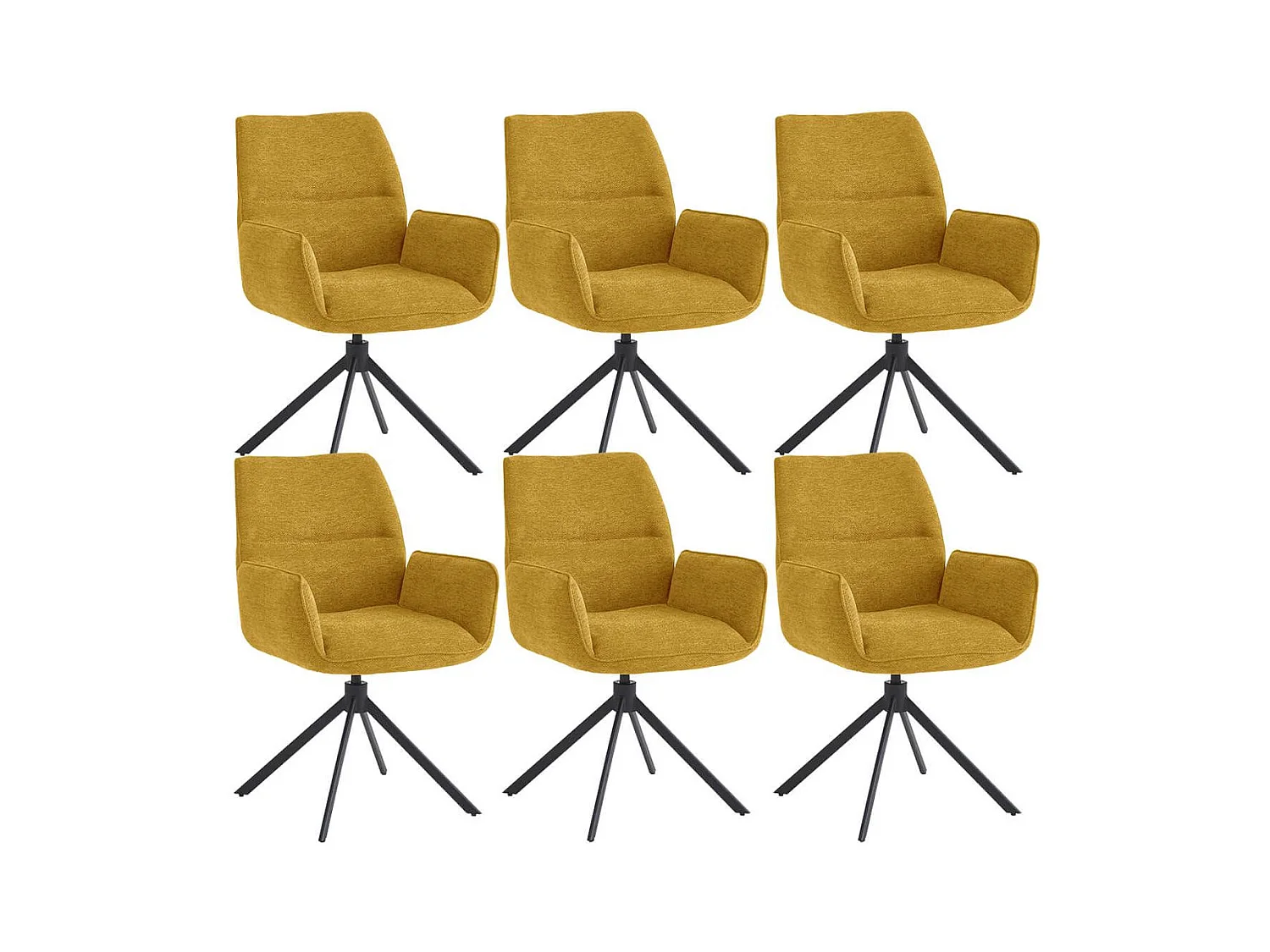 CARLOTTA - Lot de 6 Fauteuils de table Pivotants Tissu Coloris Jaune