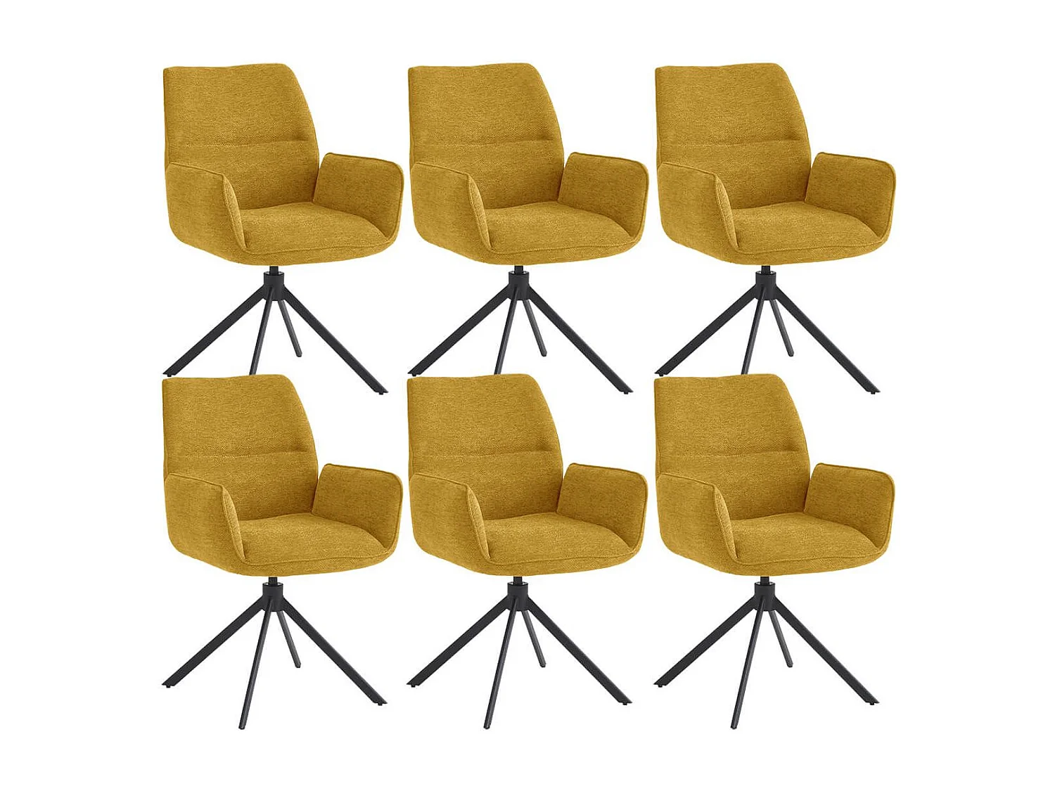 CARLOTTA - Lot de 6 Fauteuils de table Pivotants Tissu Coloris Jaune