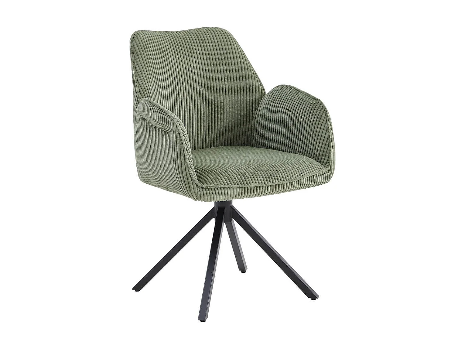 DELIA - Lot de 6 Fauteuils de table Pivotants Tissu Velours Côtelé Vert