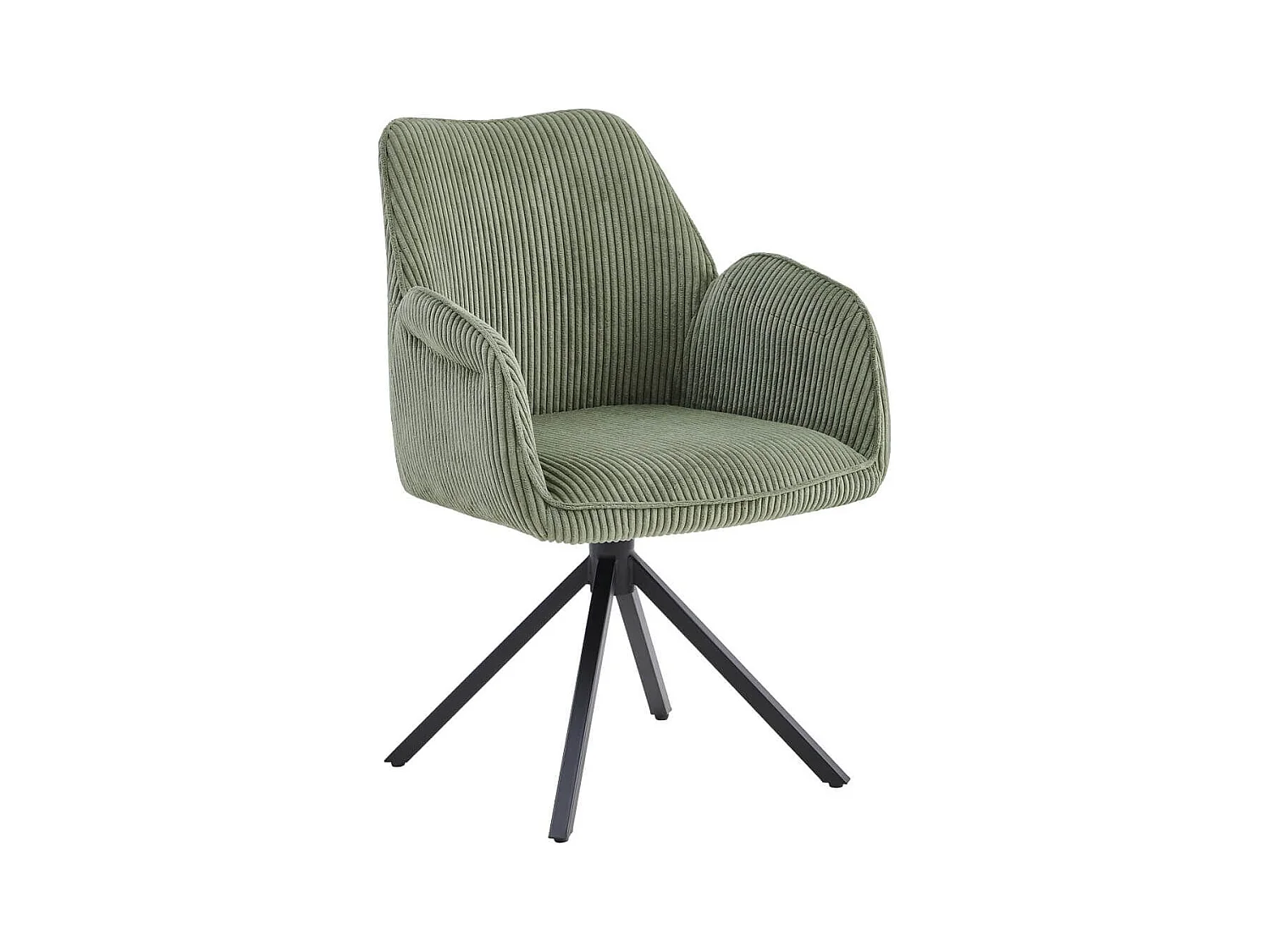 DELIA - Lot de 6 Fauteuils de table Pivotants Tissu Velours Côtelé Vert