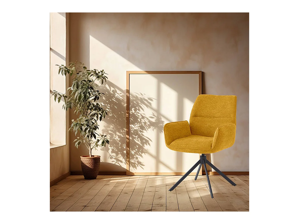 CARLOTTA - Lot de 4 Fauteuils de table Pivotants Tissu Coloris Jaune