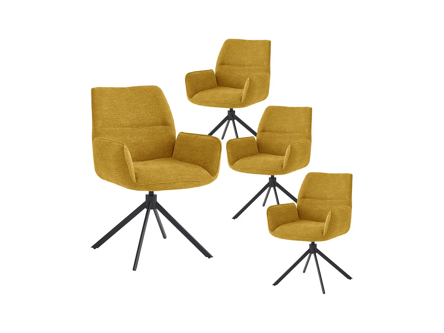 CARLOTTA - Lot de 4 Fauteuils de table Pivotants Tissu Coloris Jaune