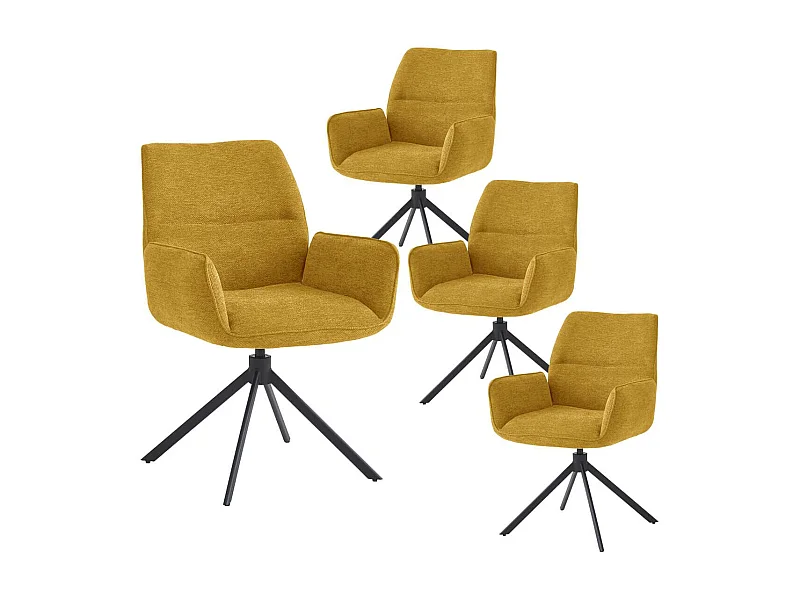 CARLOTTA - Lot de 4 Fauteuils de table Pivotants Tissu Coloris Jaune