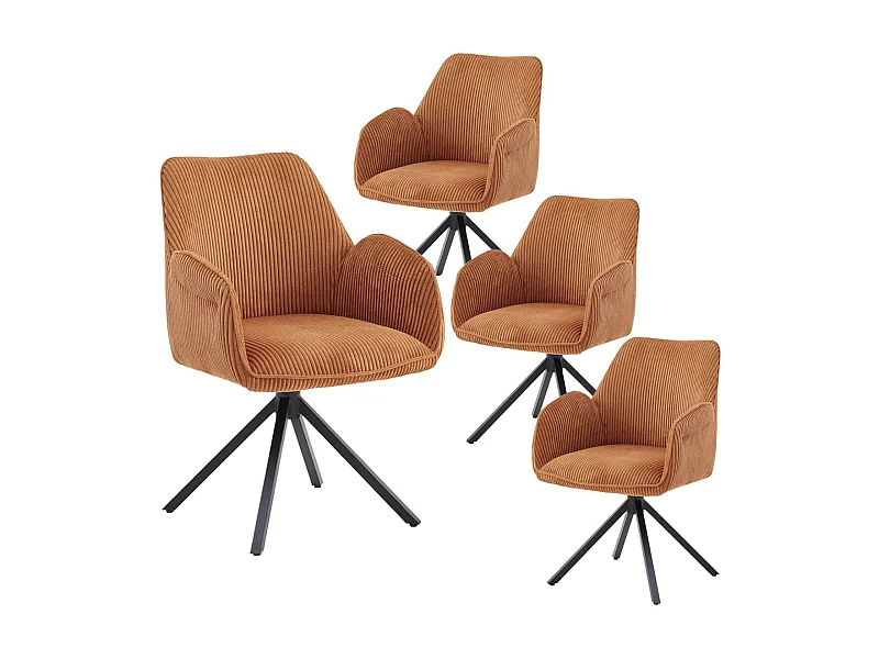 DELIA - Lot de 4 Fauteuils de table Pivotants Tissu Velours Côtelé Terracotta