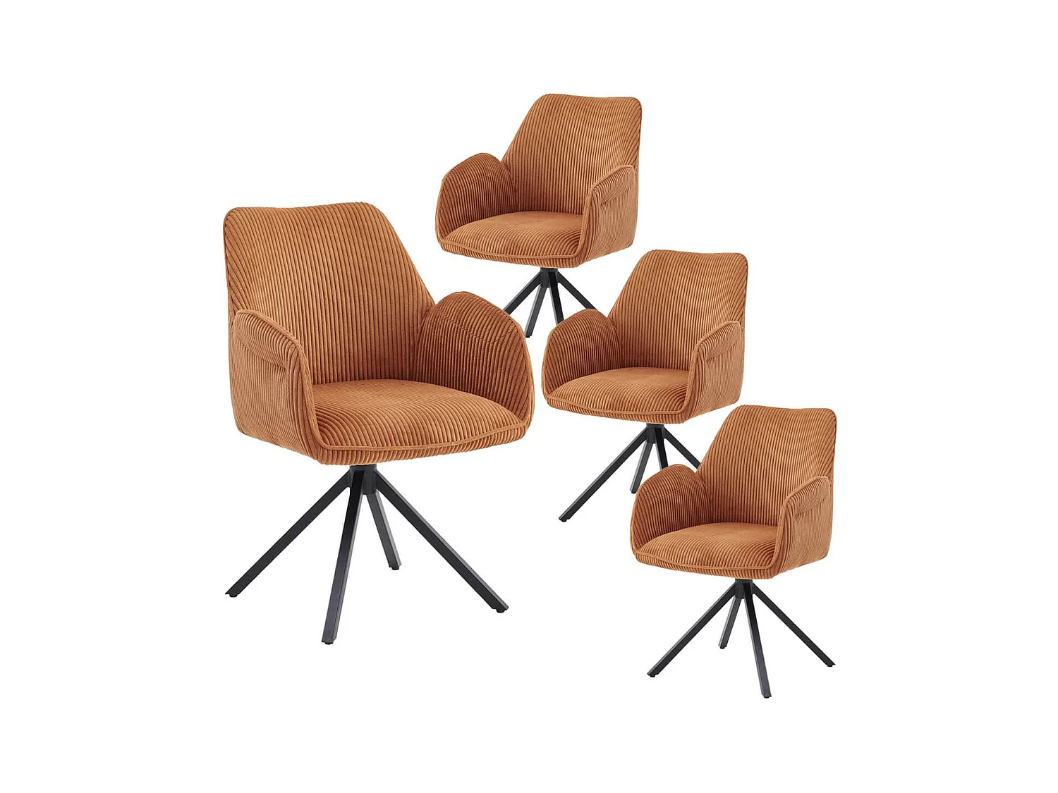 DELIA - Lot de 4 Fauteuils de table Pivotants Tissu Velours Côtelé Terracotta