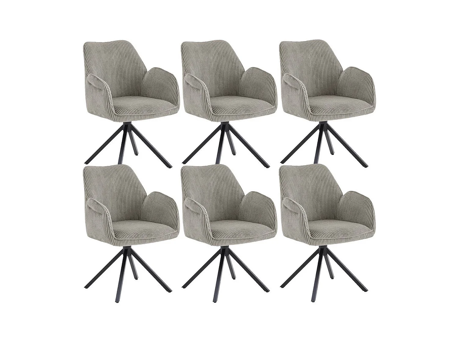 DELIA - Lot de 6 Fauteuils de table Pivotants Tissu Velours Côtelé Beige