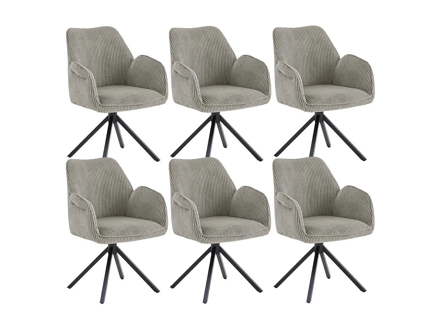 DELIA - Lot de 6 Fauteuils de table Pivotants Tissu Velours Côtelé Beige