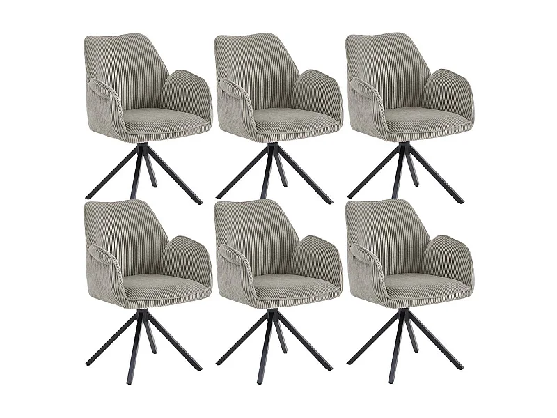 DELIA - Lot de 6 Fauteuils de table Pivotants Tissu Velours Côtelé Beige