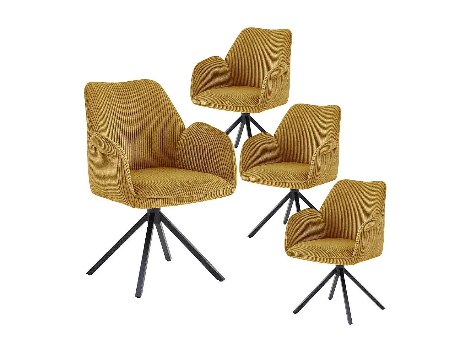 DELIA - Lot de 4 Fauteuils de table Pivotants Tissu Velours Côtelé Jaune