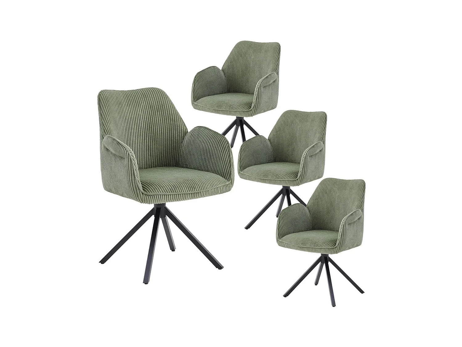 DELIA - Lot de 4 Fauteuils de table Pivotants Tissu Velours Côtelé Vert