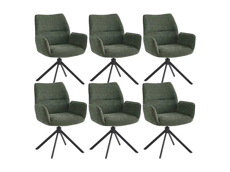 CARLOTTA - Lot de 6 Fauteuils de table Pivotants Tissu Coloris Vert