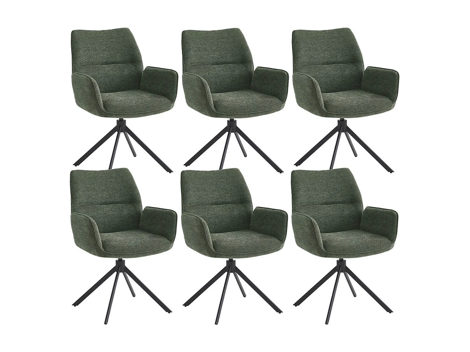 CARLOTTA - Lot de 6 Fauteuils de table Pivotants Tissu Coloris Vert