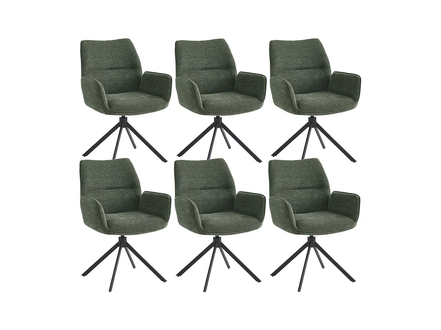 CARLOTTA - Lot de 6 Fauteuils de table Pivotants Tissu Coloris Vert