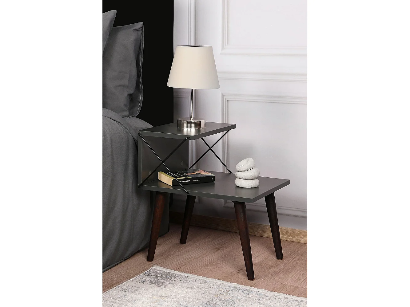 Table de chevet Wyda H55cm Bois Anthracite