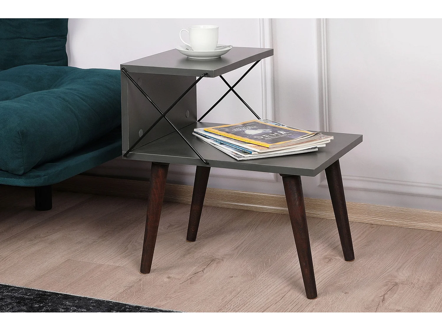 Table de chevet Wyda H55cm Bois Anthracite