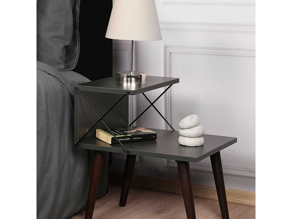 Table de chevet Wyda H55cm Bois Anthracite