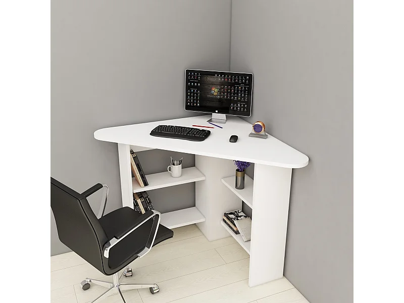 Bureau d'angle 4 étagères Seredic L80xP80cm Blanc