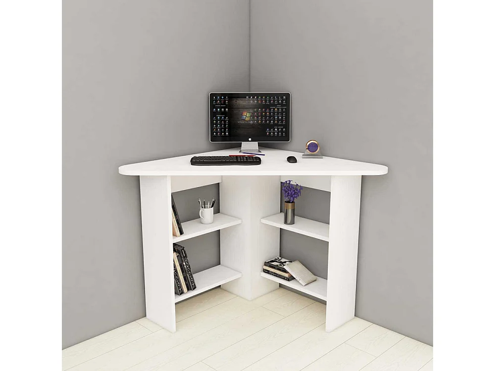 Bureau d'angle 4 étagères Seredic L80xP80cm Blanc