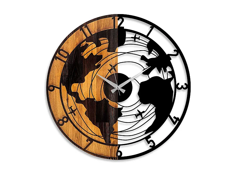 Horloge en bois et métal Clock Mappemonde