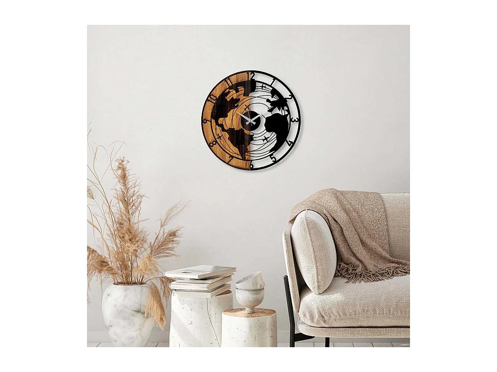 Horloge en bois et métal Clock Mappemonde