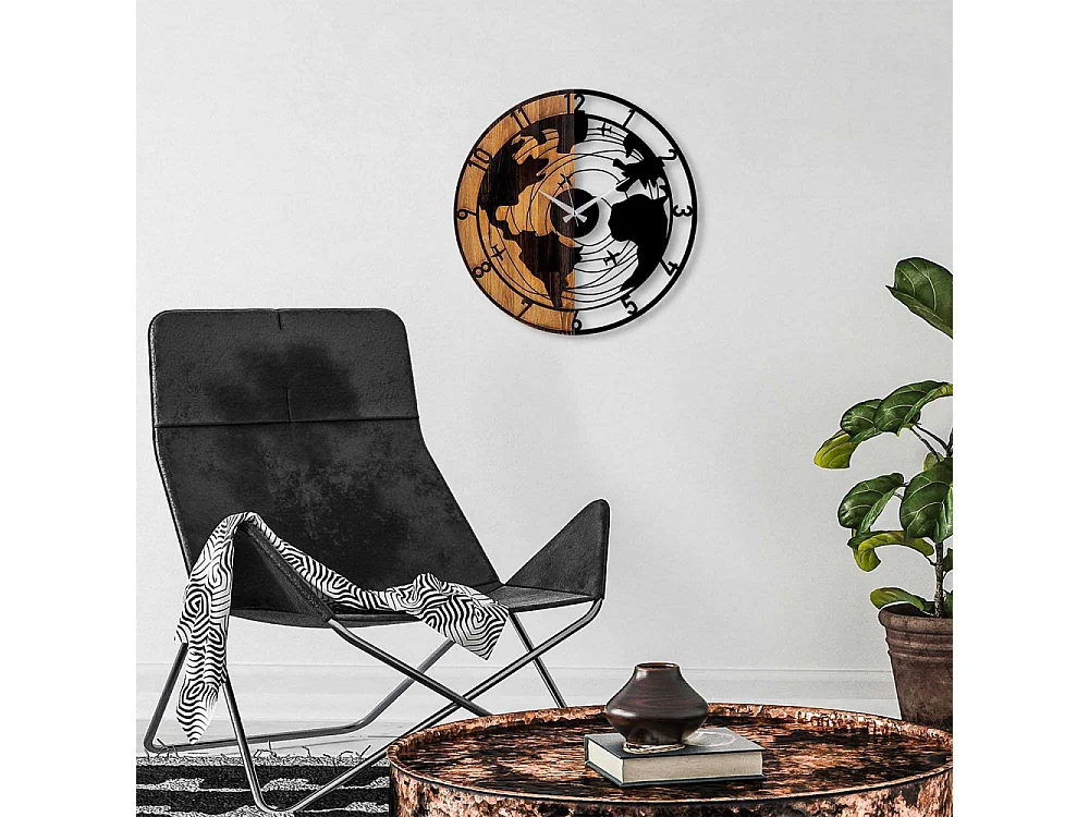 Horloge en bois et métal Clock Mappemonde