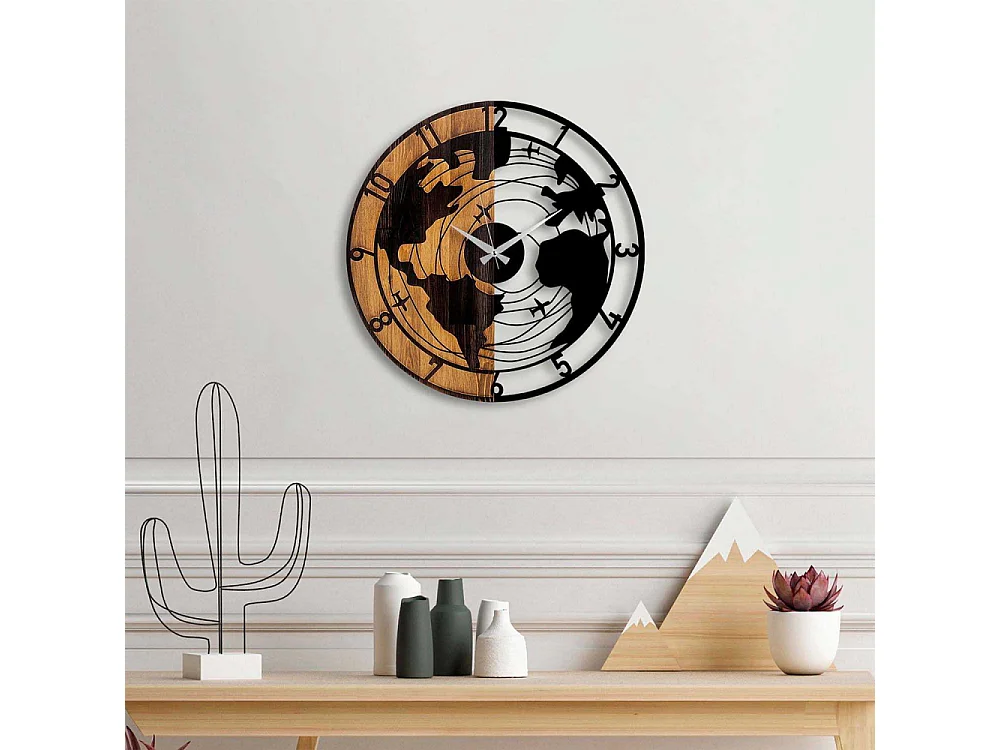 Horloge en bois et métal Clock Mappemonde