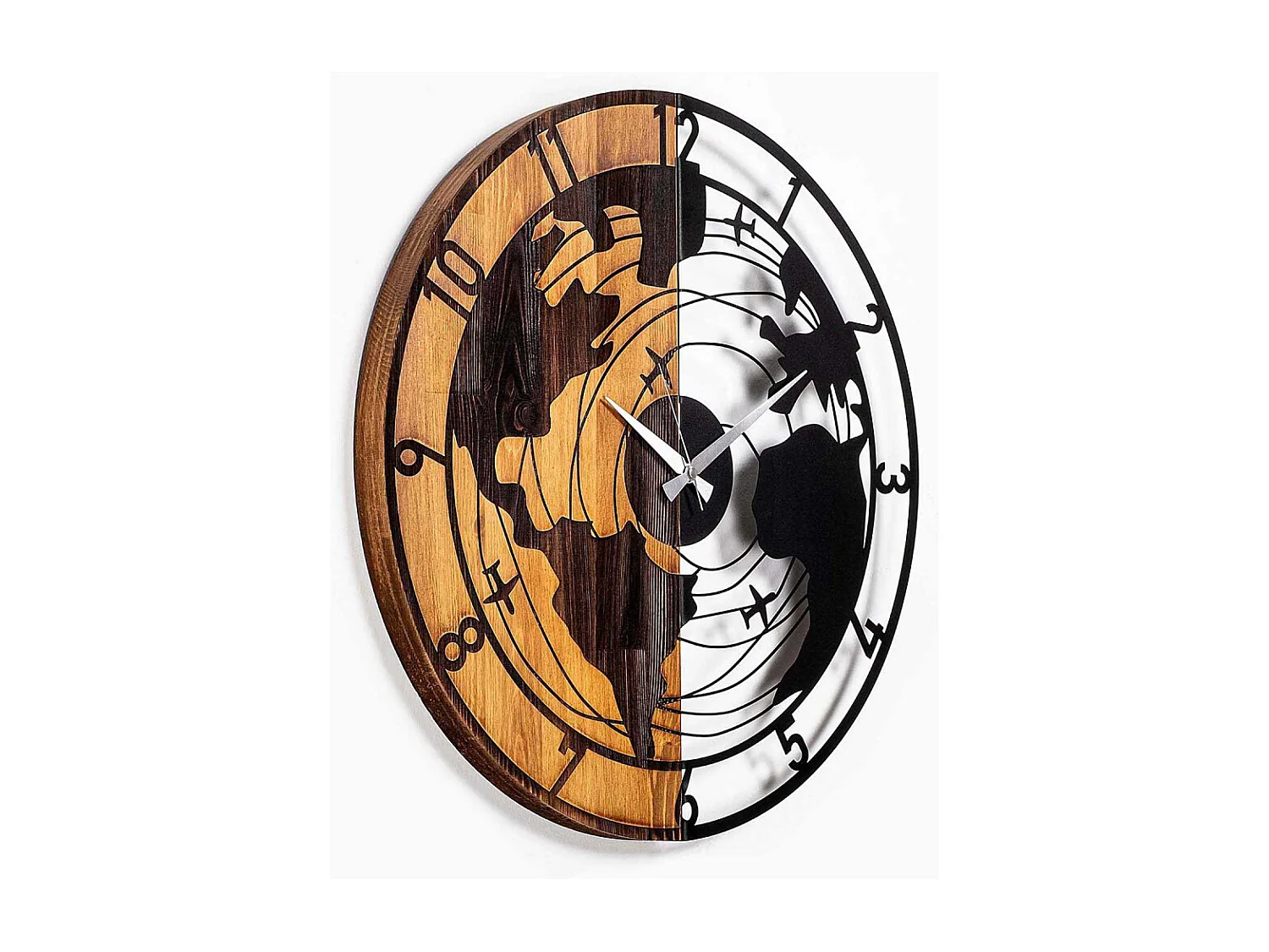 Horloge en bois et métal Clock Mappemonde