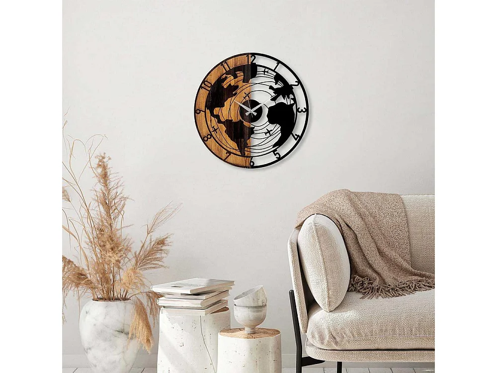 Horloge en bois et métal Clock Mappemonde