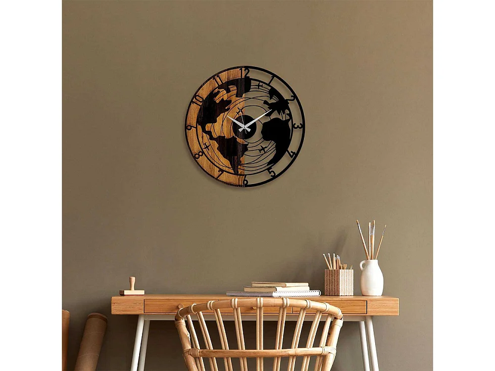 Horloge en bois et métal Clock Mappemonde