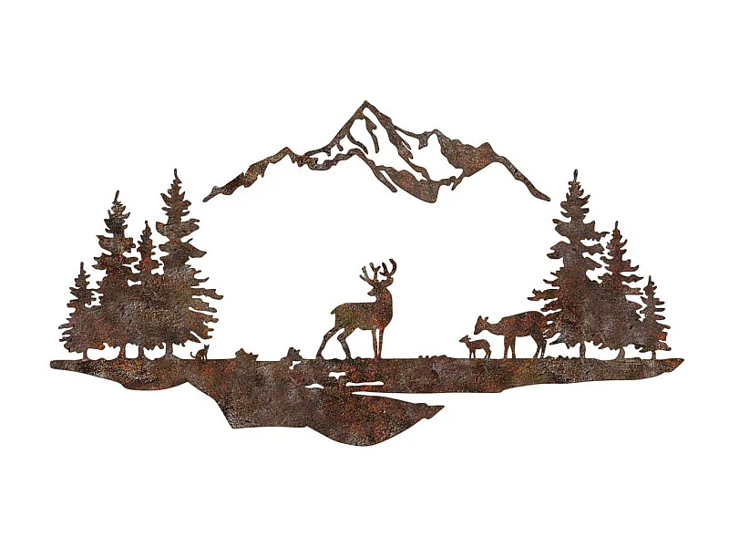 Décoration murale en métal Montagnes et animaux